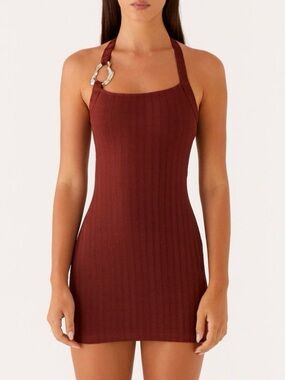 Peppermayo Magda Ribbed Mini Dress Brown Size 4 NWT
